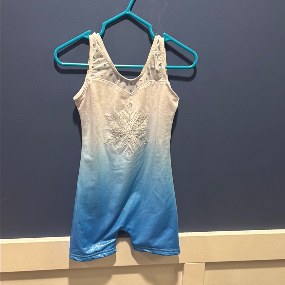Kids One Piece snowflake leotard dance size 2/3 blue and white